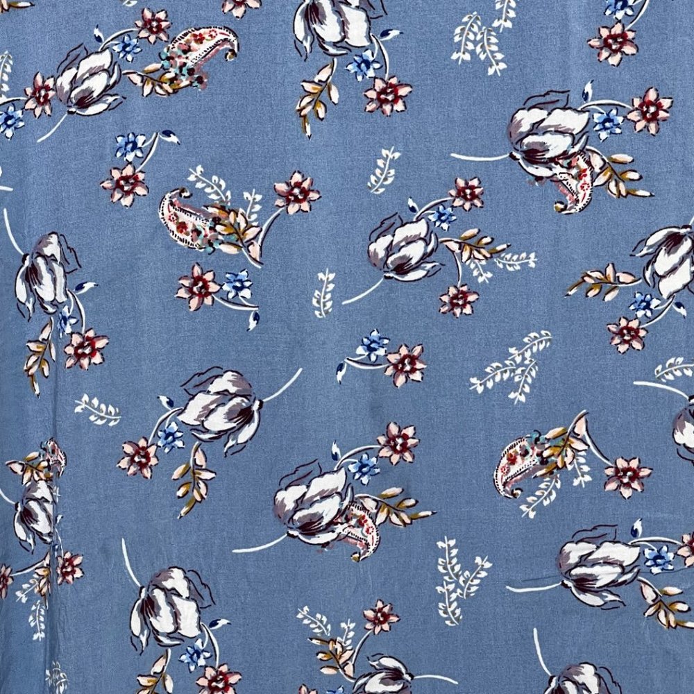 👗 OODJI | Blue Floral Dress Women Long Balloon Sleeves Shift | Size 38 - Picture 5 of 8